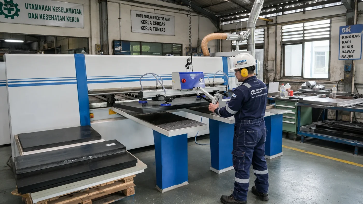 Schmalz VacuMaster Comfort digunakan di lini produksi plastik — solusi vacuum handling untuk material handling benda besar dan berat