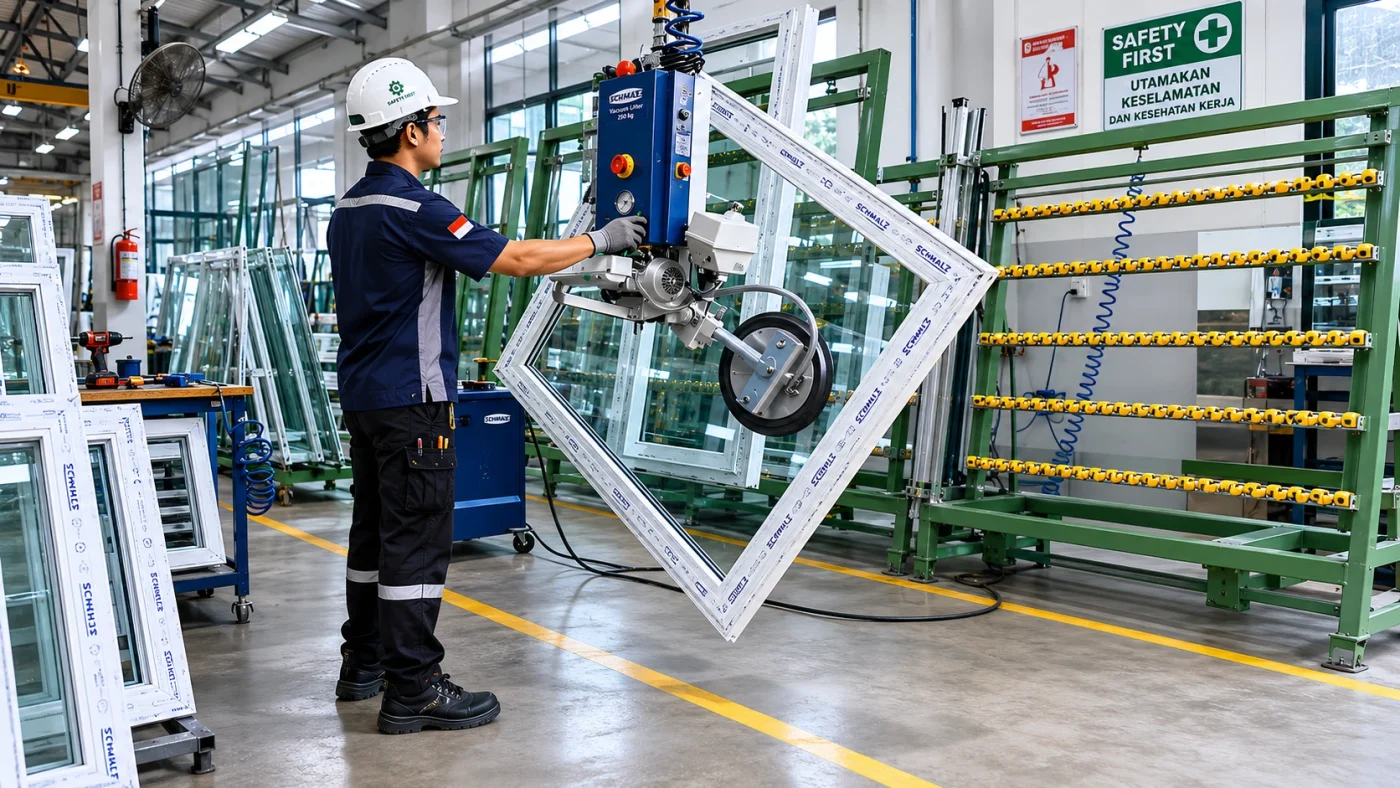 Schmalz VacuMaster Glass untuk penanganan kaca besar secara ergonomis dan aman tanpa risiko goresan atau pecah